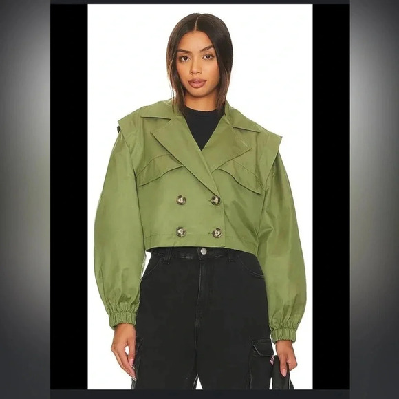 NWOT Free People Looking Glass Cropped Trench Coat in Loden color Small - Picture 5 of 14